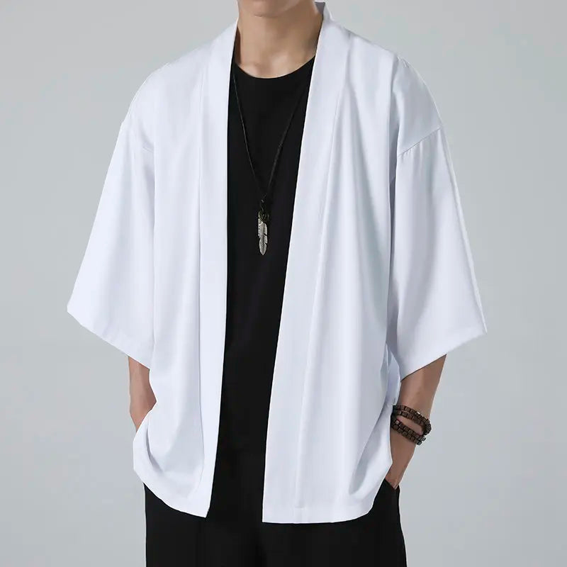 Japanese Costume Shirt Men Summer Kimono Harajuku Style Tops Coat Japan Haori Short Sleeve Traditional Loose Casual Shirt Yukata