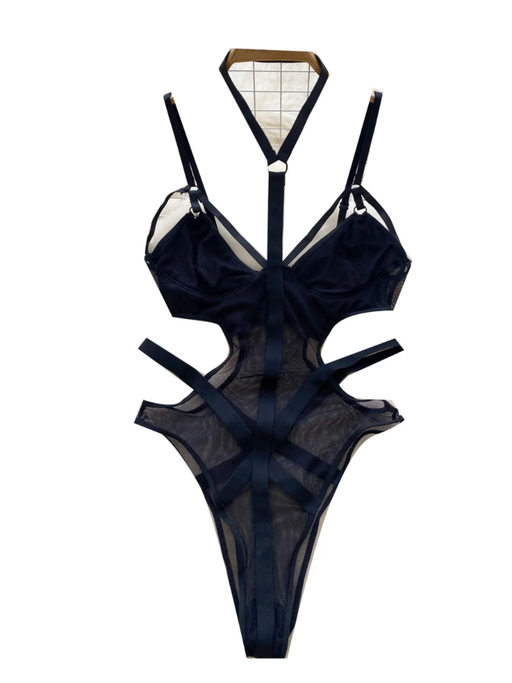Sexy Hollow out Bridesmaid  Swimsuit Women's Pure Desire Spicy Girl Inner Wear Base Top See tough Net Strap