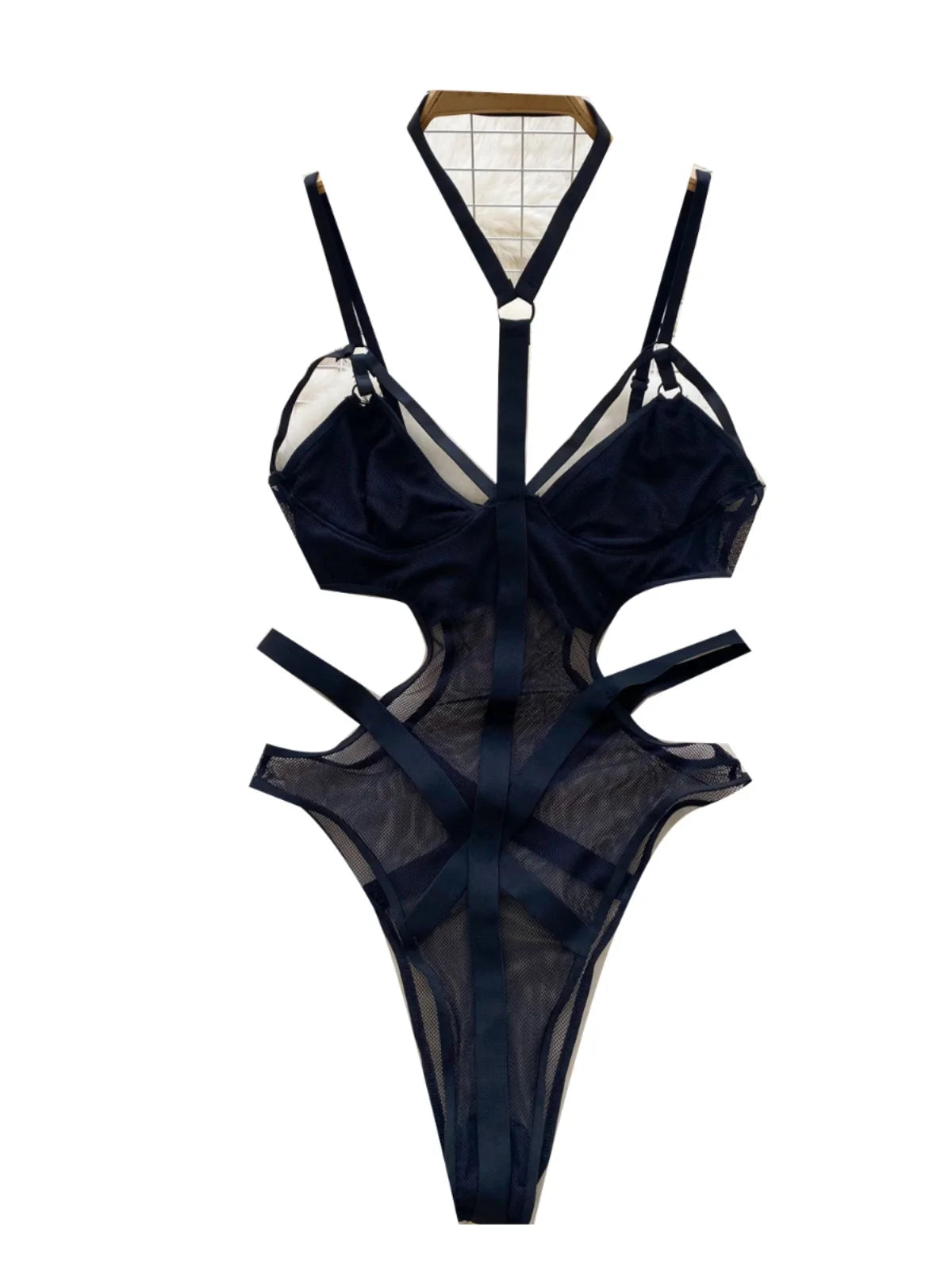 Sexy Hollow out Bridesmaid  Swimsuit Women's Pure Desire Spicy Girl Inner Wear Base Top See tough Net Strap