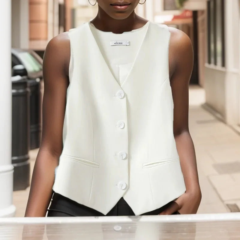 Simple Vests Women Summer Sleeveless Suit Coats Temper Outwear Design Hot Sale 2024 Tender Breathable Korean Style Streetwear