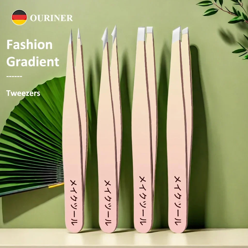Ouriner Eyebrow Tweezers Set 4 Pcs Stainless Steel Eyebrow Forceps Professional Beauty Tool Set For Facial Hair Inward Growing