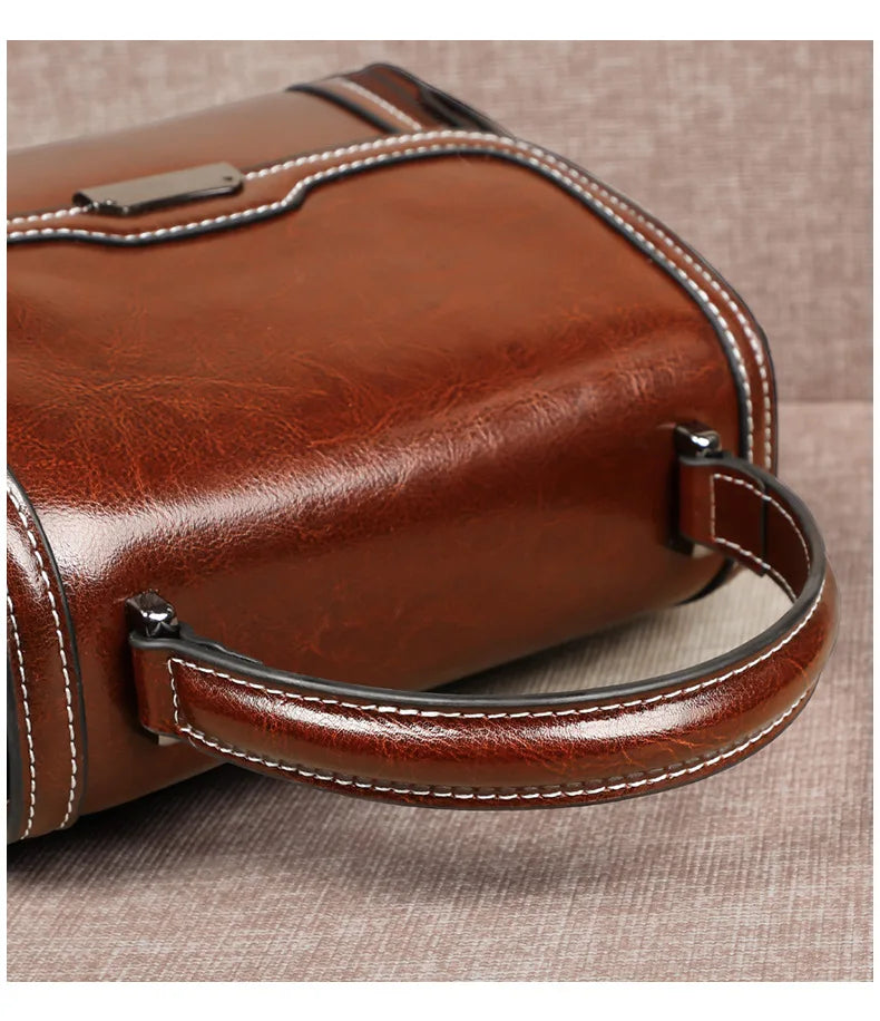 Oil Wax Cowhide Leather Women's Handbag 2024 New Crossbody Bag Lady Commuter Summer Bag Handbill Shoulder Messenger Bags