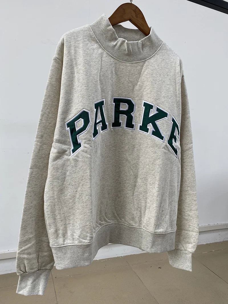 autumn winter Women's Pullover Hooded Sweatshirt with Letter Print and Zipper Closure