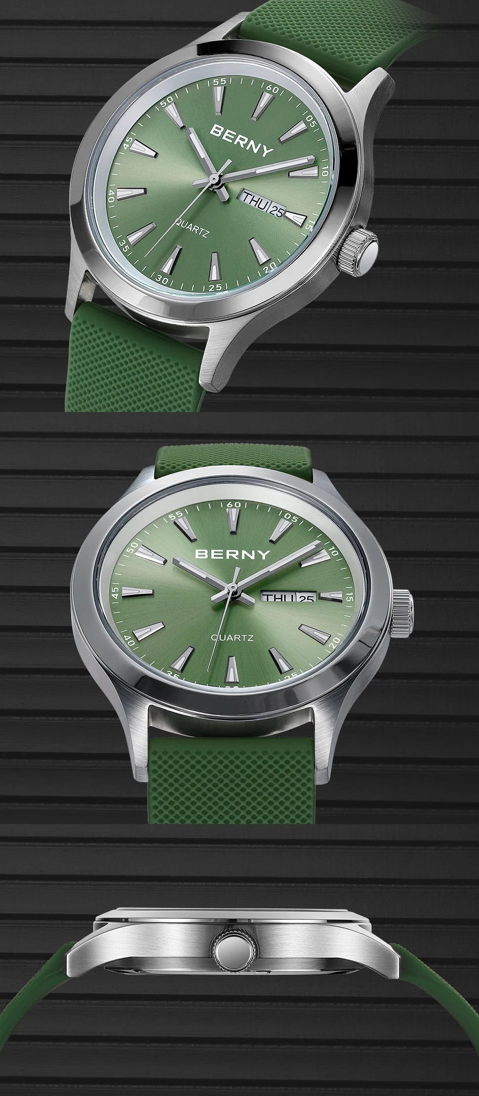 BERNY Watches for Men 40mm Luminous Elegance Dress Quartz Watch Calendar Week Luxury Waterproof Casual Business Men's Wristwatch