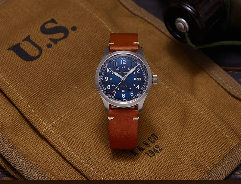 Baltany Military Field Watch S2049 Sapphire Calendar 24H Indicator Luxury Men's NH35 Auto Mechanical Homage Waterproof Watches