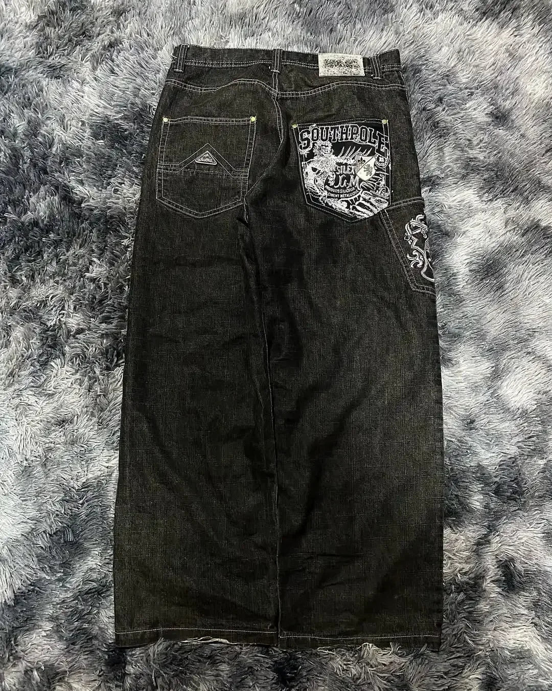 Y2K Street New Skull Embroidered Jeans American Fashion Trendy Retro Pants Men Hip Hop Gothic Harajuku Punk Loose Wide Leg Pants