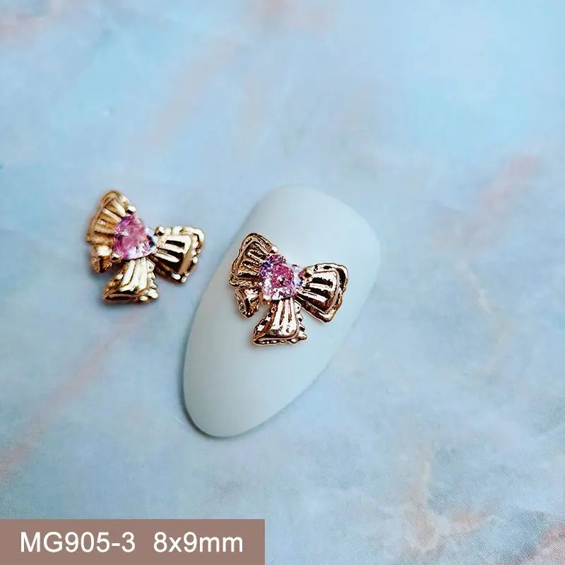 10pcs Summer Shell Starfish Cherry Zircon Crystals Metal Nails Jewelry Decorations Nail Art Accessories Charms Parts Supplies