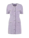 Luxury Crystal Knitted Dresses Women's 2026 Summer Holiday Single Breasted Pearl Sequins Flower Pencil Evening Party Vestidos