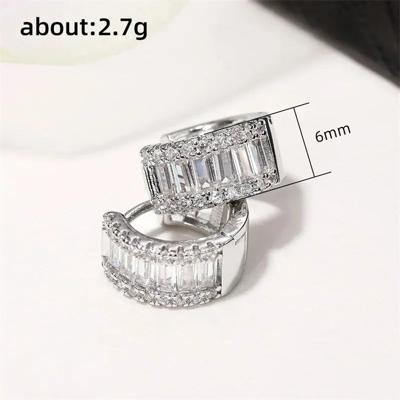 Trendy Gold Color Cubic Zirconia Round Copper Earrings For Women Metal Crystal Earring Party Birthday Everyday Jewelry