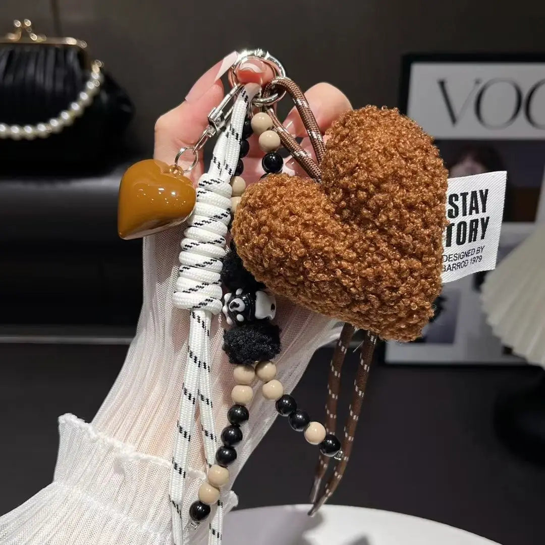 Trendy Fashion Plush Love Beaded Mobile Phone Lanyard High-value Niche Bag Anti-loss Pendant Car Keychain Ornament Chain Ins