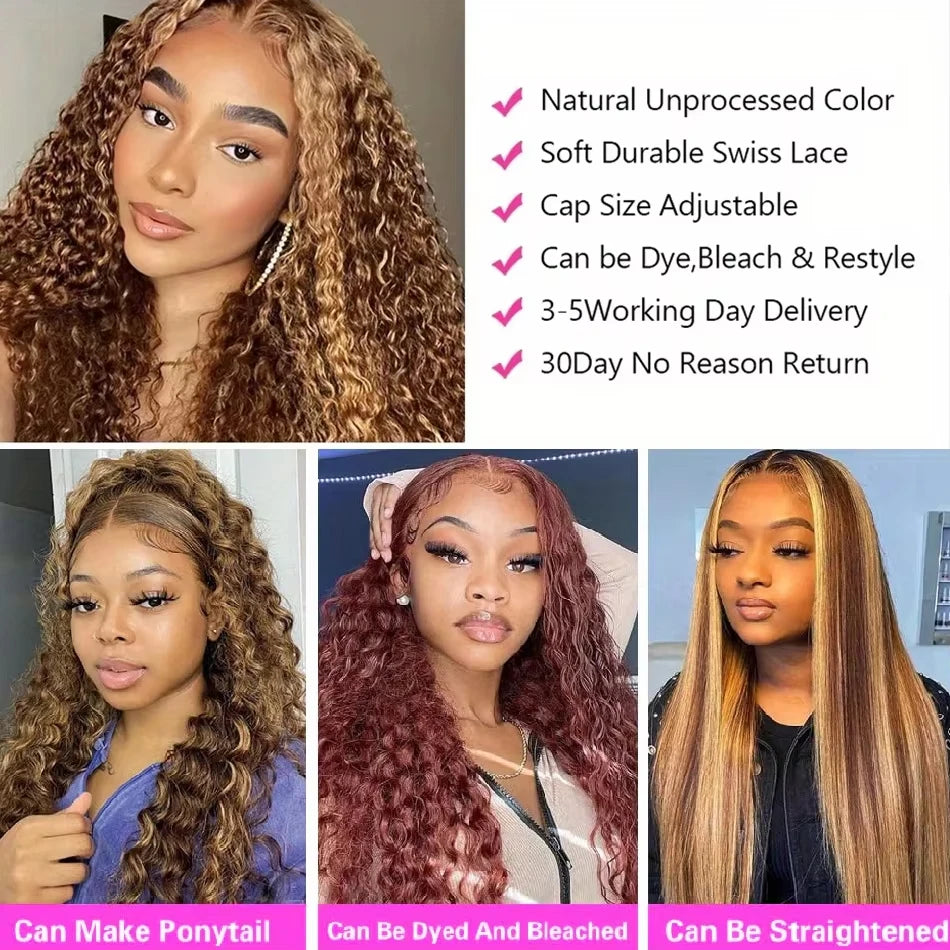 Highlight Ombre 13x4 Hd Lace Front Human Hair Wigs Preplucked 5x5 Closure Wigs Glueless Honey Blonde Deep Curly Wigs Human Hair