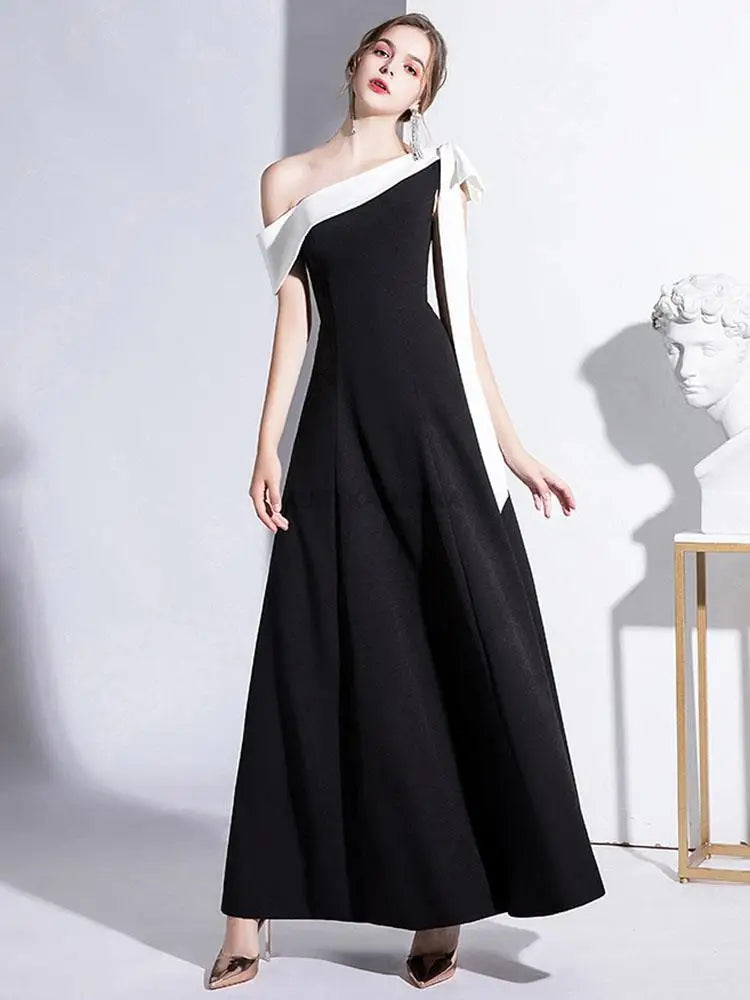 Elegant Black Formal Evening Long Dresses for Women 2023 Summer Sexy One Shoulder Slim Host Prom Party Dress Casual Maxi vestido