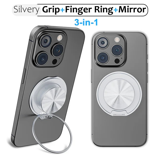 Grippopso Magnetic Suction Phone Mount Built-in Mirror Socket for MagSafe Grip Holder, Adjustable Cell Phone Stand for Desk