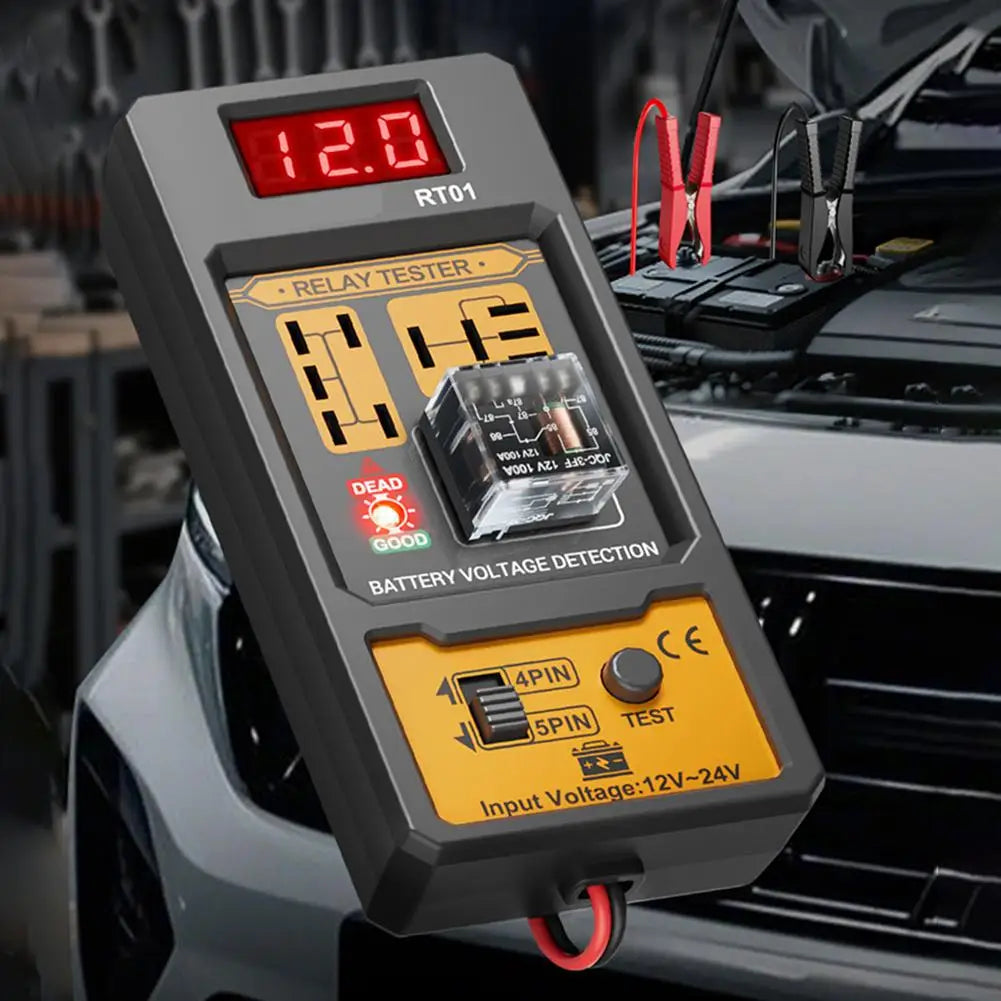 Universal Car Relay Tester Dual Voltage Checker 12/24V Digital Display Automotive LED Indicator Light Relay Diagnostic