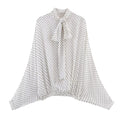 KONDALA Elegant Polka Dot Skirt Set Women's Summer Holidays Beach Casual Set Bow Collar Shirt, Midi Skirt 2026 Trendy Skirt Set