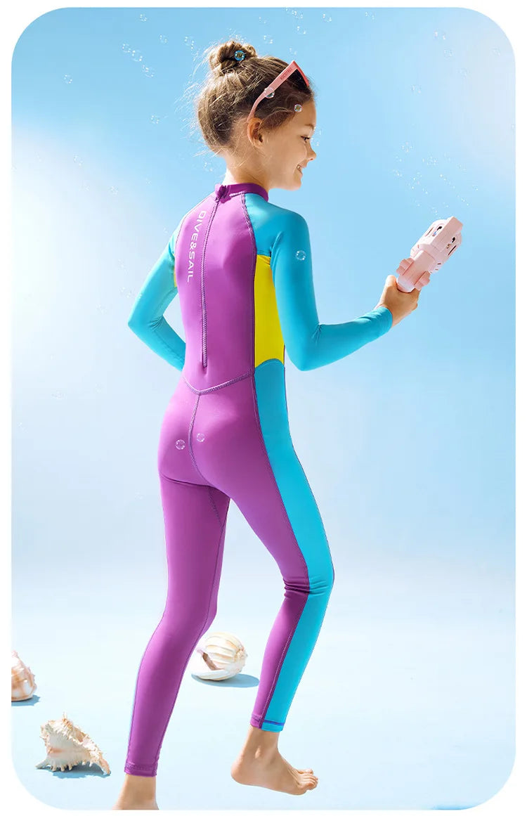 Children's Sunscreen Swimsuit Quick Drying Long Sleeved One Piece Sun Protection Diving Suit Floating Swimming Surfing Wetsuit