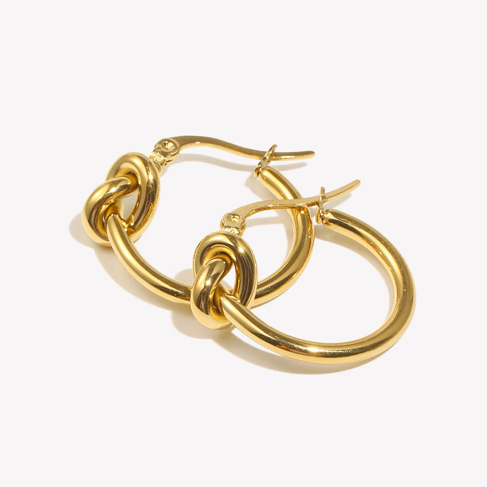 E.B.belle Knot Design Stainless Steel Hoop Earrings For Women Minimalist 18K Gold Plated Round Loop Hoop Earring Jewery For Lady