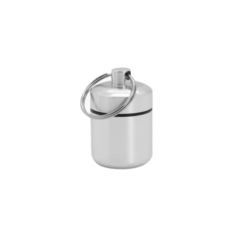 Aluminum Waterproof Pill Box with Sealed Storage, Flat Head, and Keychain for Vitamins Medicine and Fish Oils