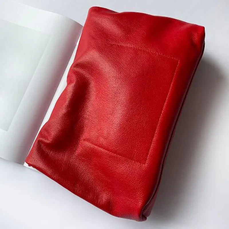 Personality roll-edge leather bag  lazy casual leather soft bag  Phone Women High Quality holding red large bag luxury designer