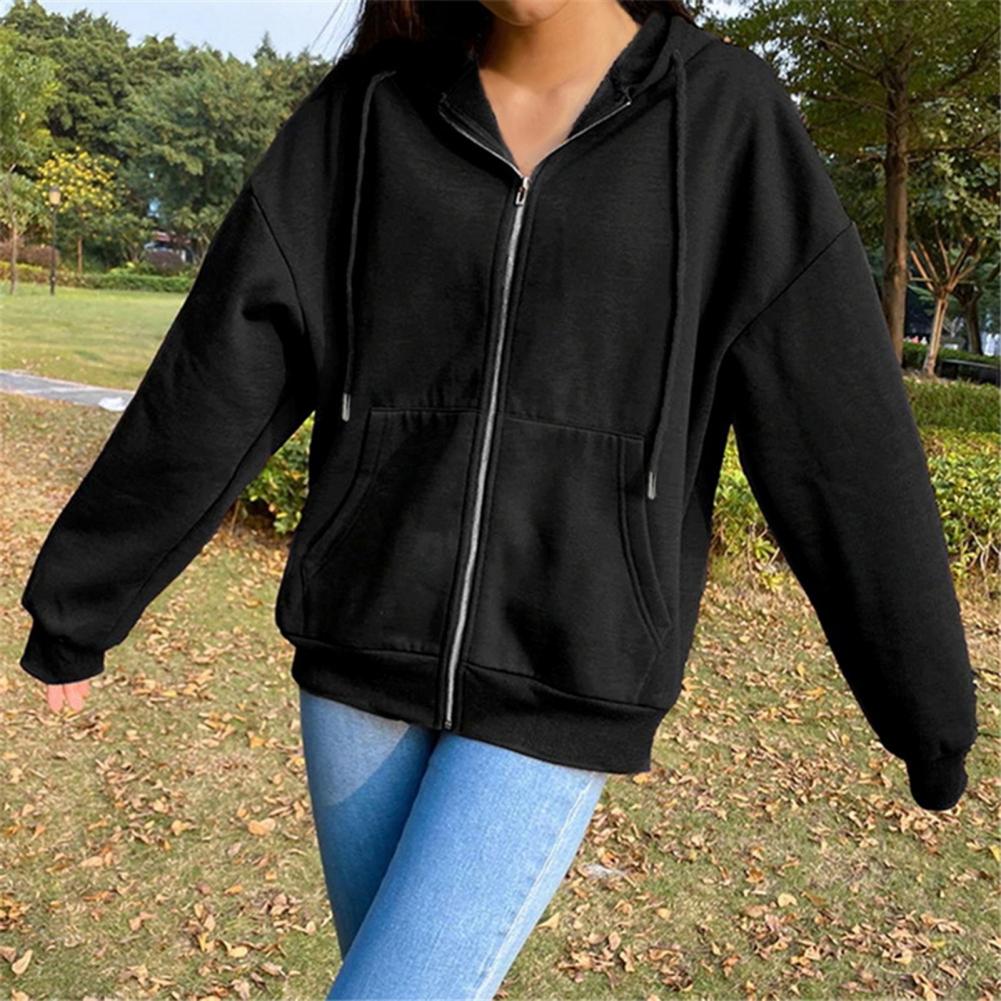 Women Sweatshirt Jacket Winter Clothes Female Zip Up Oversize Hoodies Casual Loose Black Brown Hoodie Vintage Fleece Pullover