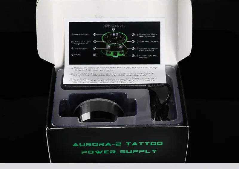 Professional Mini AURORA LCD Tattoo Power Supply With Adaptor for Coil & Rotary Tattoo Gun Machines