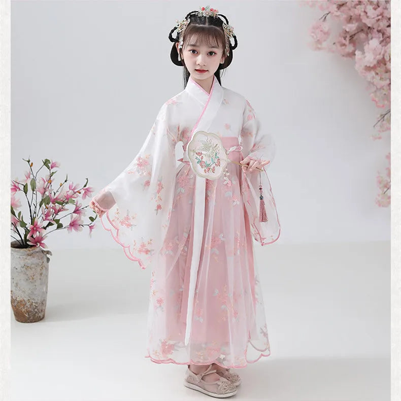Kids Fairy Tang Costume Girls Casual Dresses Hanfu Girl Summer Children's Clothing Outfit Princess Dress Baby Vestido Robe Fille