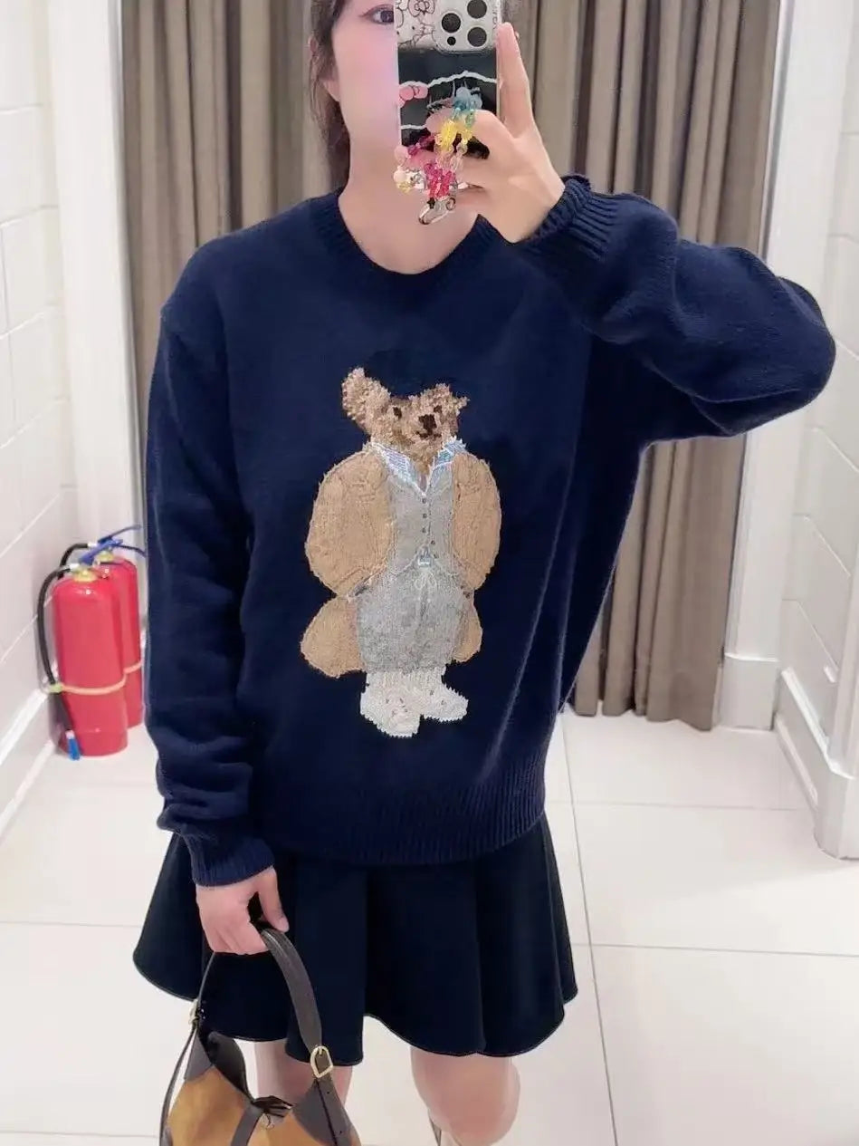 2025 New Autumn/Winter Women's Sweater High Quality Fashion Exquisite Cartoon Jacket  RL Teddy Bear 90% Wool+10% Cashmere Hoodie