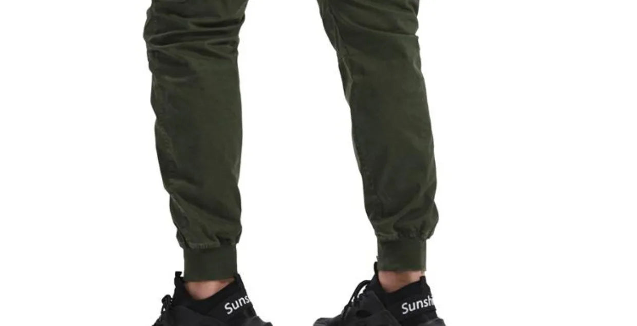 Spring Summer Men's Casual Fashion Work Pants Cuffed Multiple Pockets Slim Fit Youth Leisure Trousers Trendy Brand