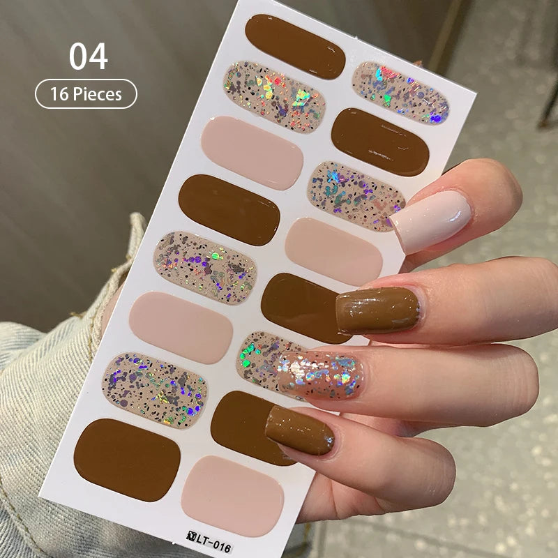 1pc DIY Baking-free Nail Stickers Long-Lasting Solid Color Fresh Flowers Christmas Autumn Nail Strips Patch Full Cover Decal