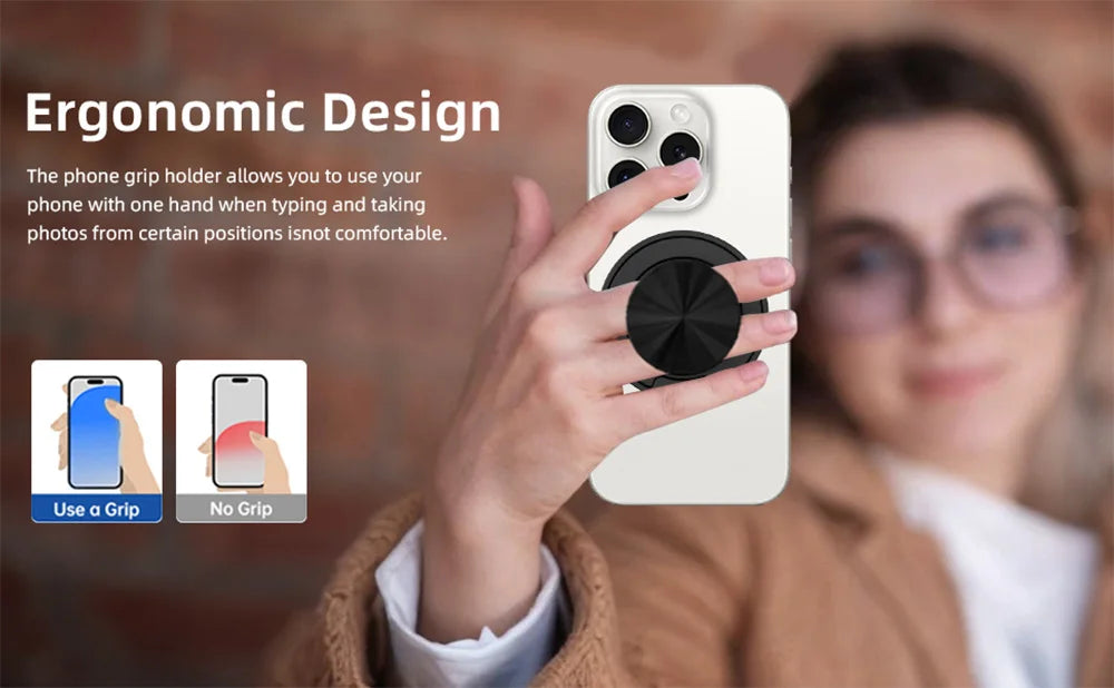 Grippopso Magnetic Suction Phone Mount Built-in Mirror Socket for MagSafe Grip Holder, Adjustable Cell Phone Stand for Desk