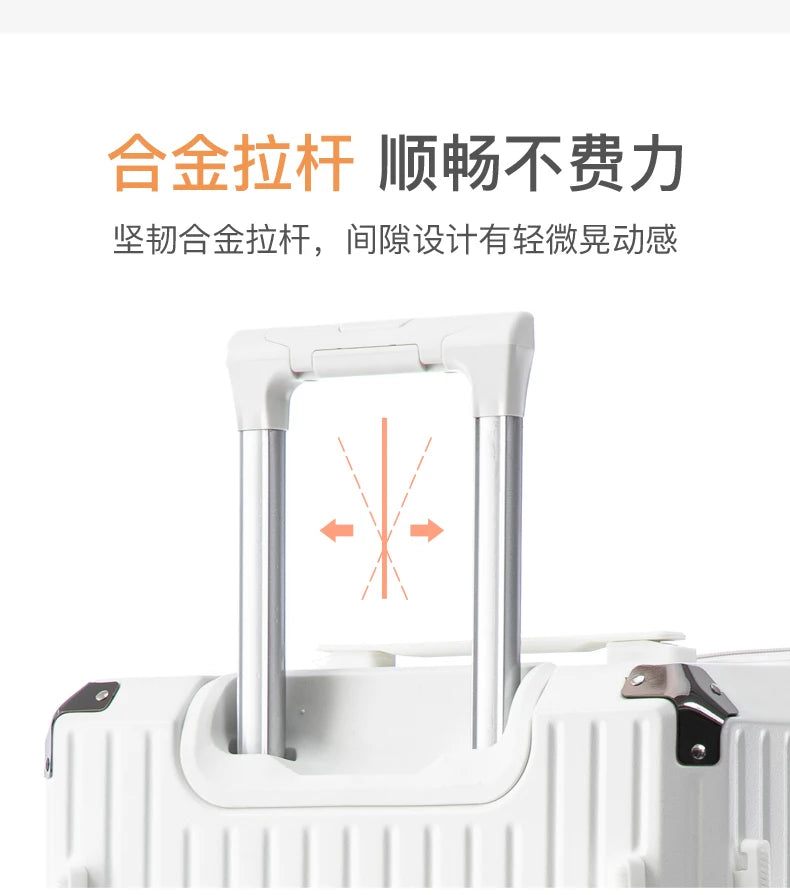 Large Capacity 20-26 Inch Rolling Luggage with Cup Holder Travel Bag Convenien Mobile Phone Stand Simple Travel Rolling Suitcase