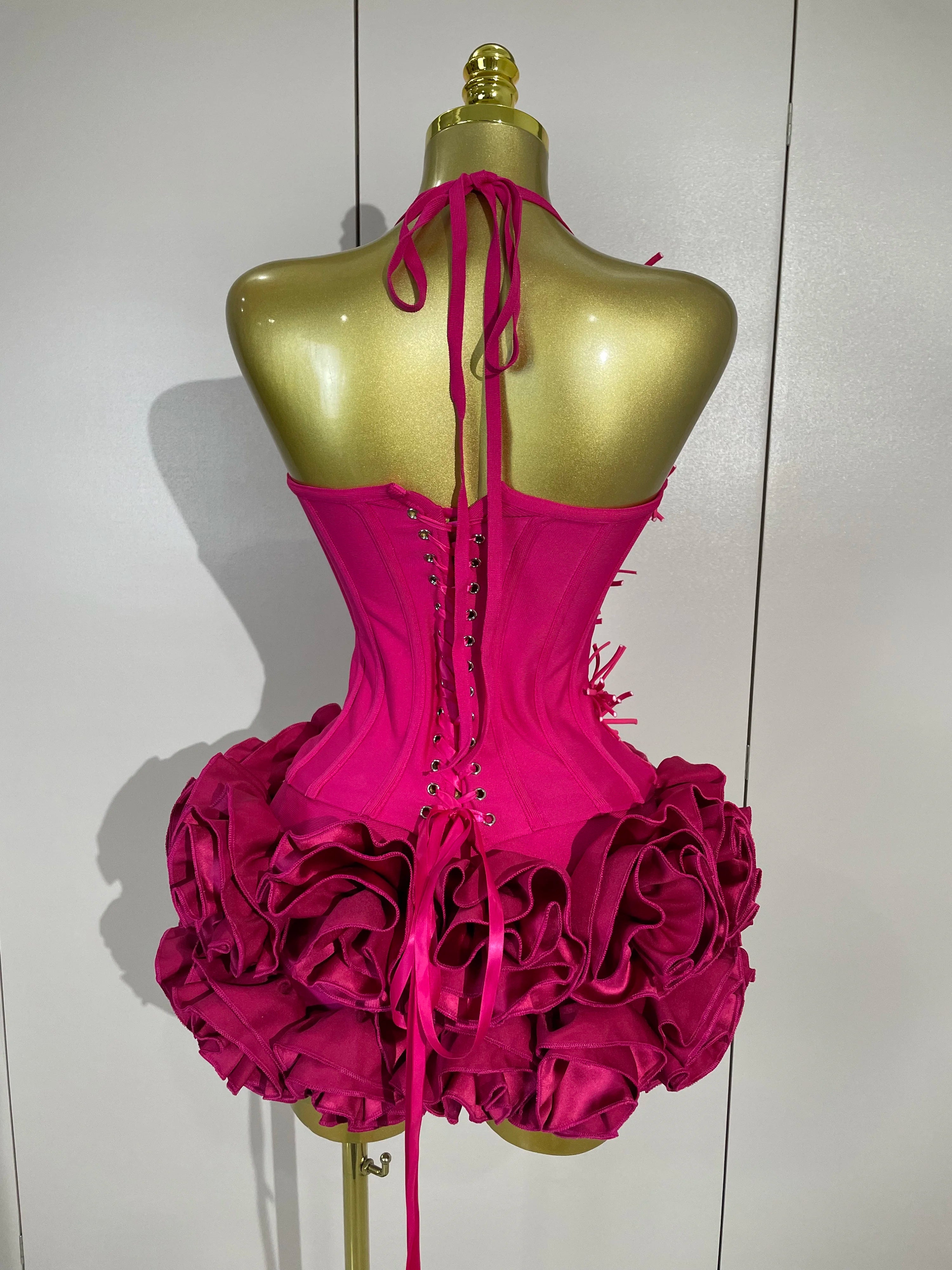 Sexy Halter Prom Gown Celebrity Club Two Piece Set Cocktail Elegant Women Fashion Luxury Birthday Party Red Black Bandage Outfit