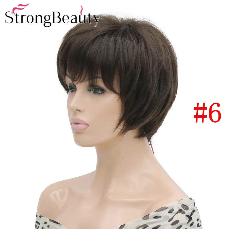 شعر مستعار StrongBeauty قصير ومستقيم من الألياف الصناعية الناعمة للسيدات متوفر بألوان عديدة