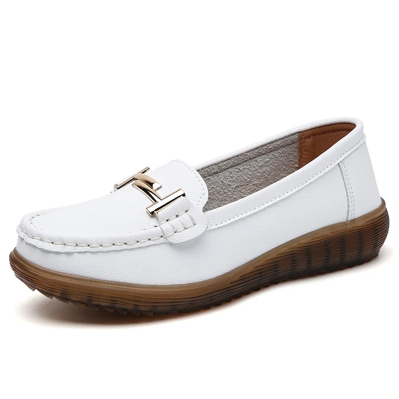 2025 New Spring /summer Women Flats Genuine Leather Moccasins Handmade Comforty Fashion Sneakers Mom nurse Flats Soft Walking