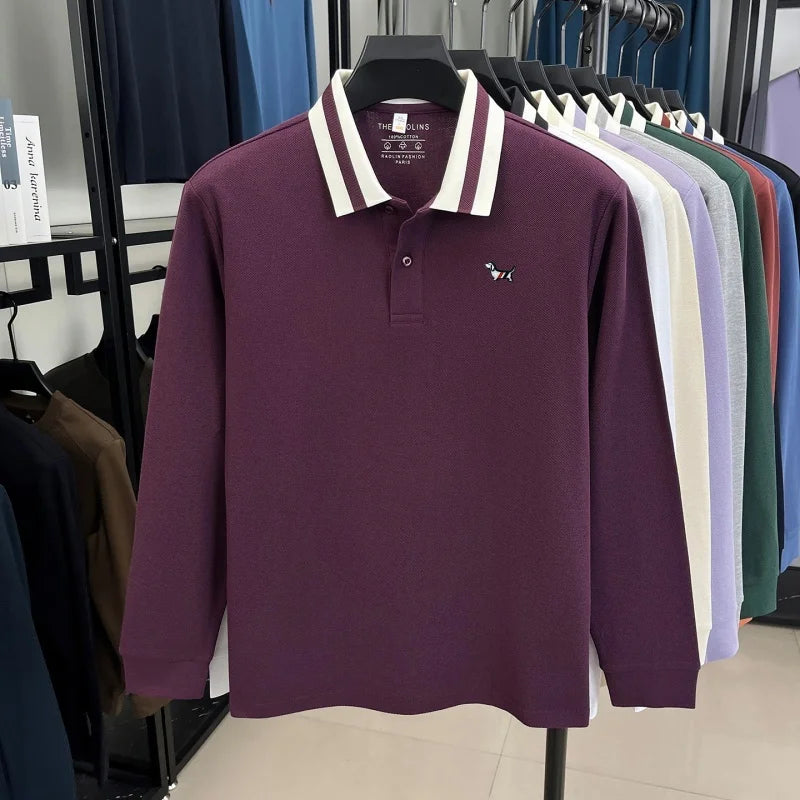 Luxury Brand Men's 100% Cotton Print Long Sleeve Polo Shirt Original Autumn Design Simple Trendy Business Lapel T-shirt Menswear