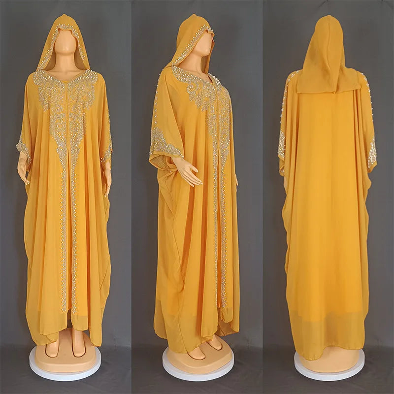 Eid Muslim Dress for Women Hooded Abaya 2 Piece Set Diamond Jalabiya Morocco Party Dresses Dubai Abayas Kaftan Vestido Long Robe