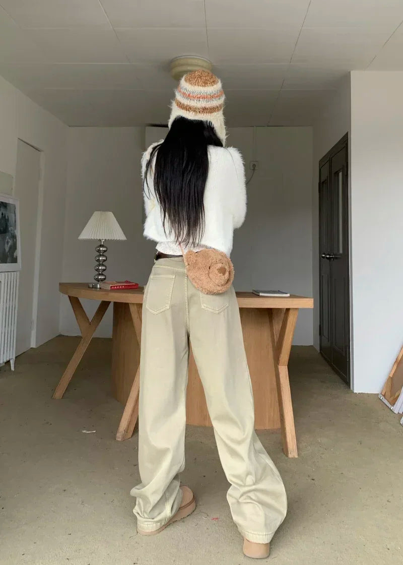 ZOENOVA Early 2024 Baggy Retro Jean Woman Nostalgic Loose Wide Leg Jeans White Pants Women Fashion Korean Pantalones De Mujer