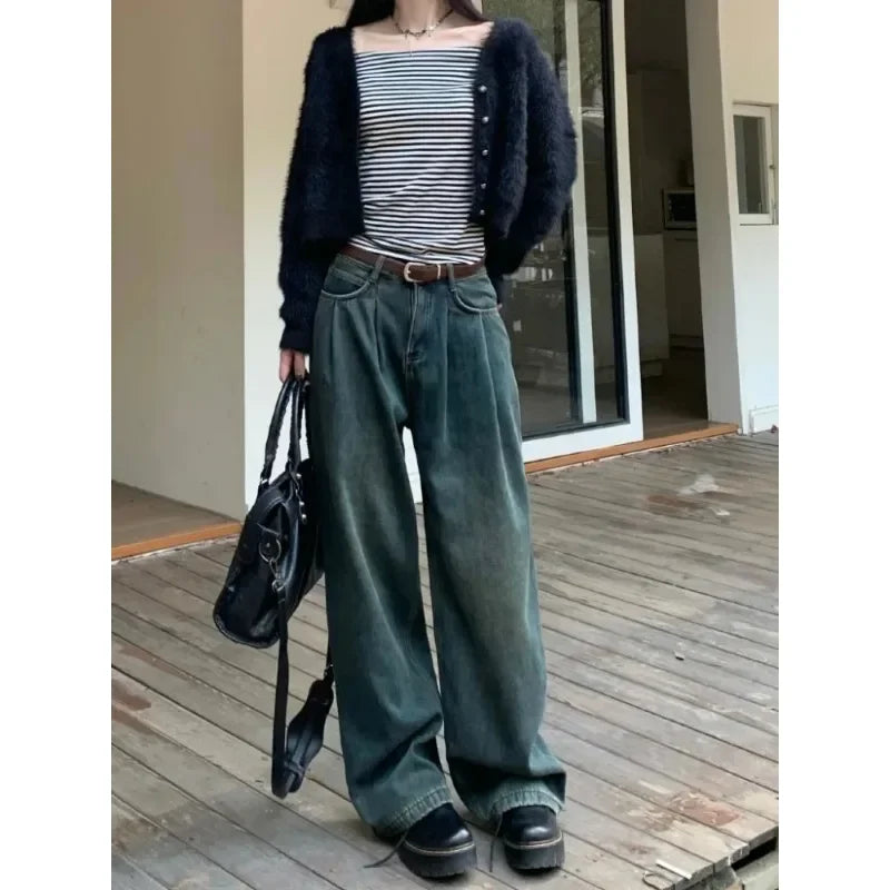 ZOENOVA Early 2024 Baggy Retro Jean Woman Nostalgic Loose Wide Leg Jeans White Pants Women Fashion Korean Pantalones De Mujer