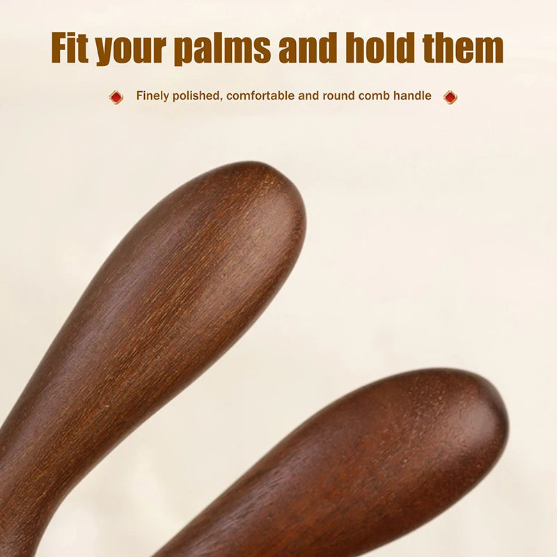 10-Teeth Copper & Wood Massager Comb For Head Meridian Therapy And Relaxation Golden Sandalwood Scraping Guasha Long Handle
