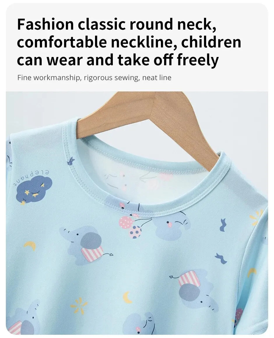 Summer CHILDREN'S Clothing Short Sleeve Shorts 2-piece Suit for Boys and Girls Comfortable Wild Blue Elephant Suit.