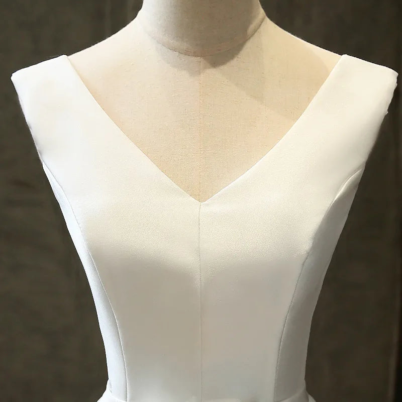 Sexy V Neck White Satin Midi Bride Dress Summer Elegant Prom Evening Wedding Bridesmaid Guest Long Party Dresses for Women 2023