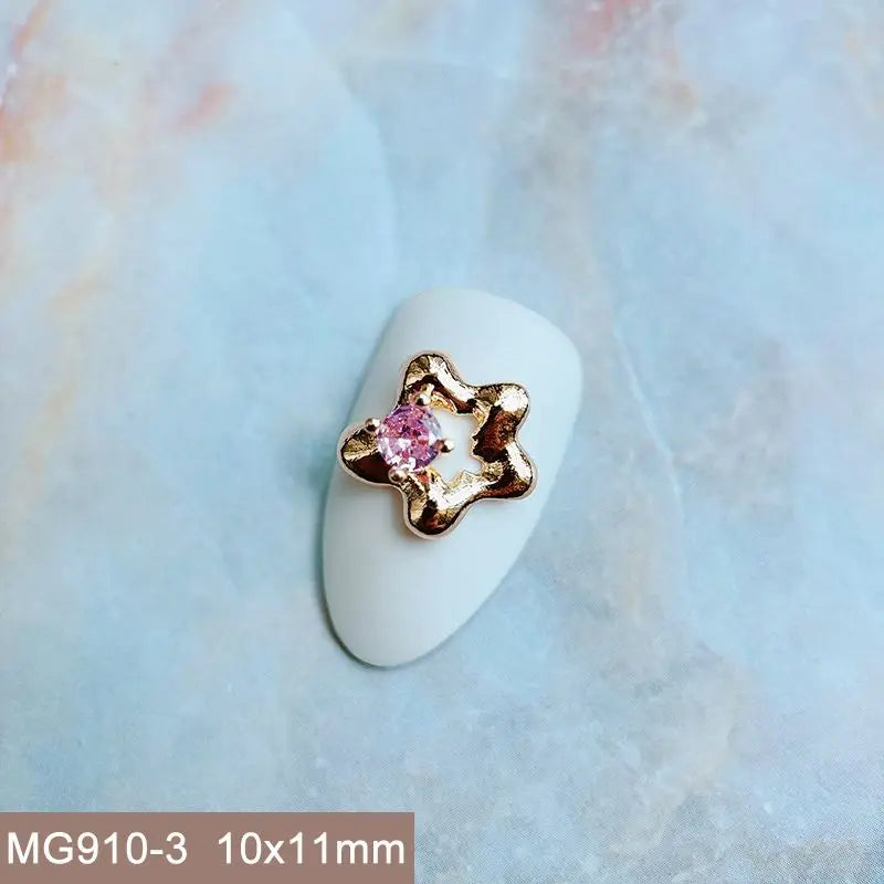 10pcs Summer Shell Starfish Cherry Zircon Crystals Metal Nails Jewelry Decorations Nail Art Accessories Charms Parts Supplies