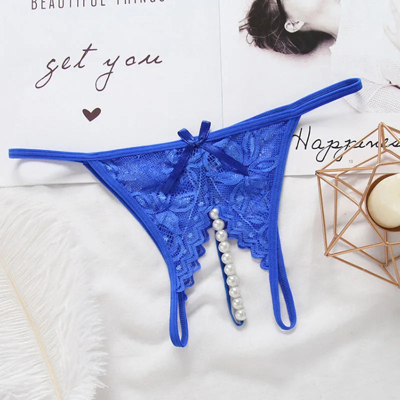 Women's panties Women's Sexy Lace Pearl G-string Panties Thongs Lingerie Open-Crotch Briefs Underwear New Arrivals Female Women'