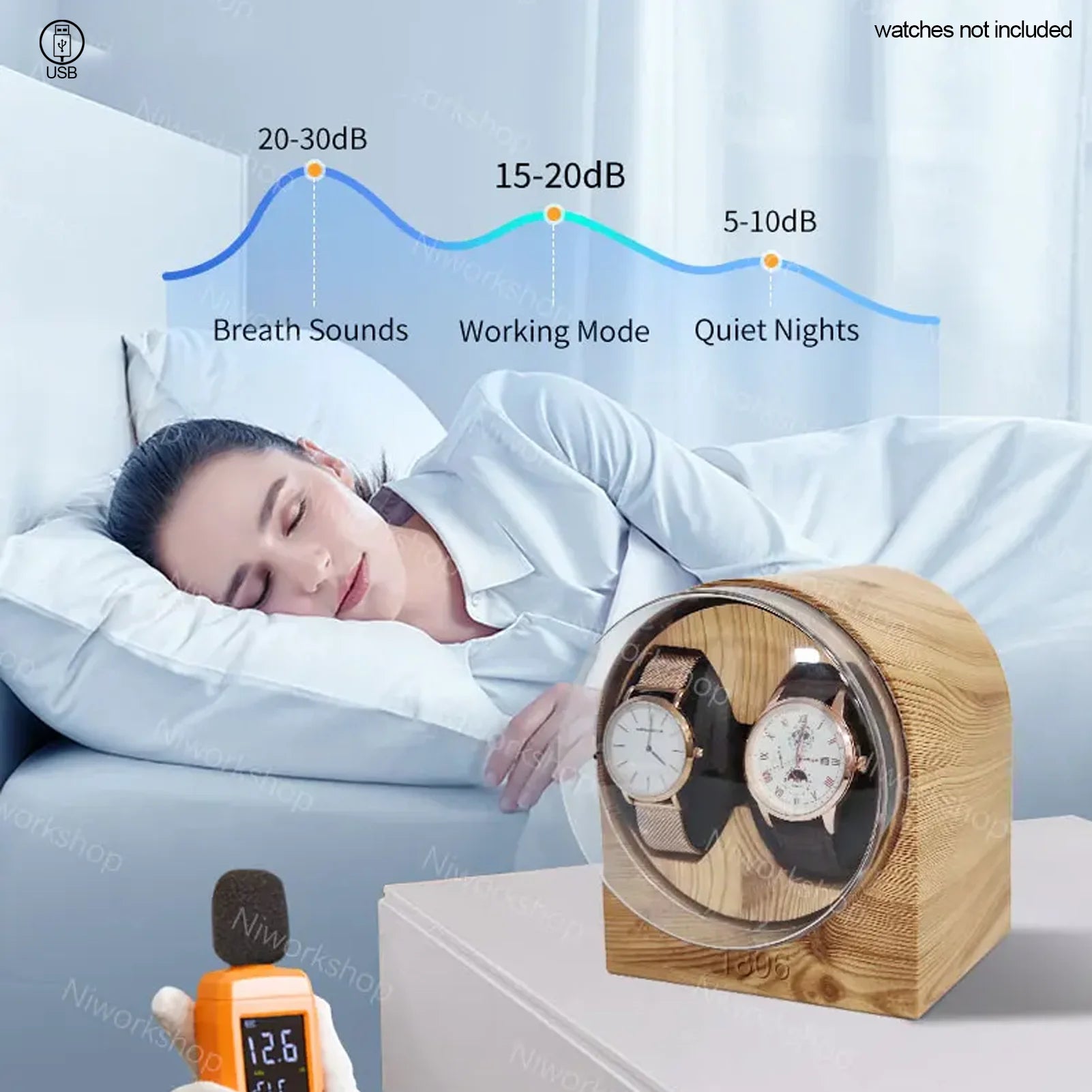 1pc Niworkshop Automatic Watch Winder, 2 Slots Watch Storage Case with Quiet Motor, Soft Pillows for Men's And Women's Watches