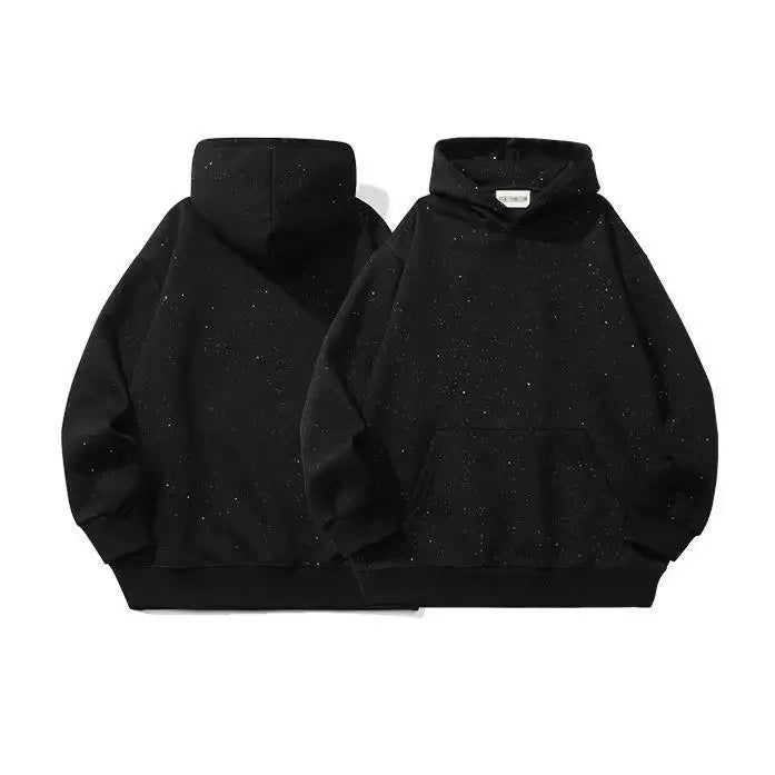 Sequined Hoody Korean Streetwear Men Sweatshirts Plus Fleece New Winter American Style Chic Solid Loose Pockets Fashion Hoodies