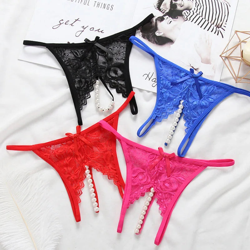 Women's panties Women's Sexy Lace Pearl G-string Panties Thongs Lingerie Open-Crotch Briefs Underwear New Arrivals Female Women'