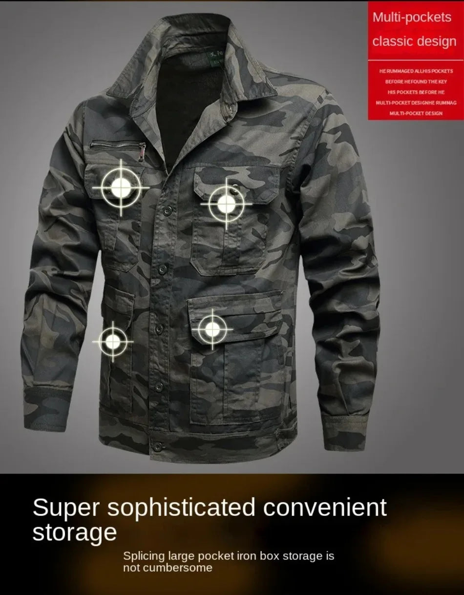 Summer Tactical Set Men Cotton Wear-resistant Camouflage Outdoor Workwear Suit Breathable Multiple Pockets Training Uniform Thin