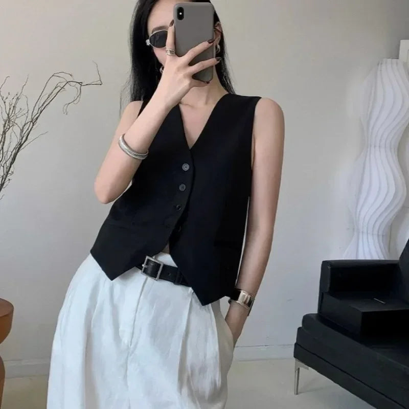 Simple Vests Women Summer Sleeveless Suit Coats Temper Outwear Design Hot Sale 2024 Tender Breathable Korean Style Streetwear