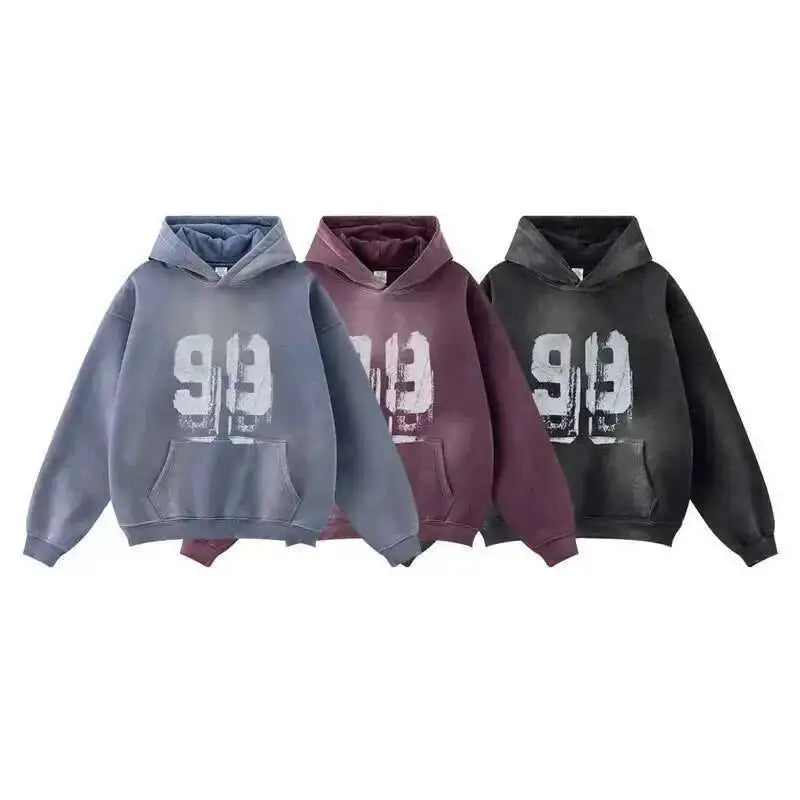 PFNW 2025 Spring High Street Vintage Washed Digital Padded Hooded Sweatshirt Men's American Loose Oversized Pullover Top 28W5695