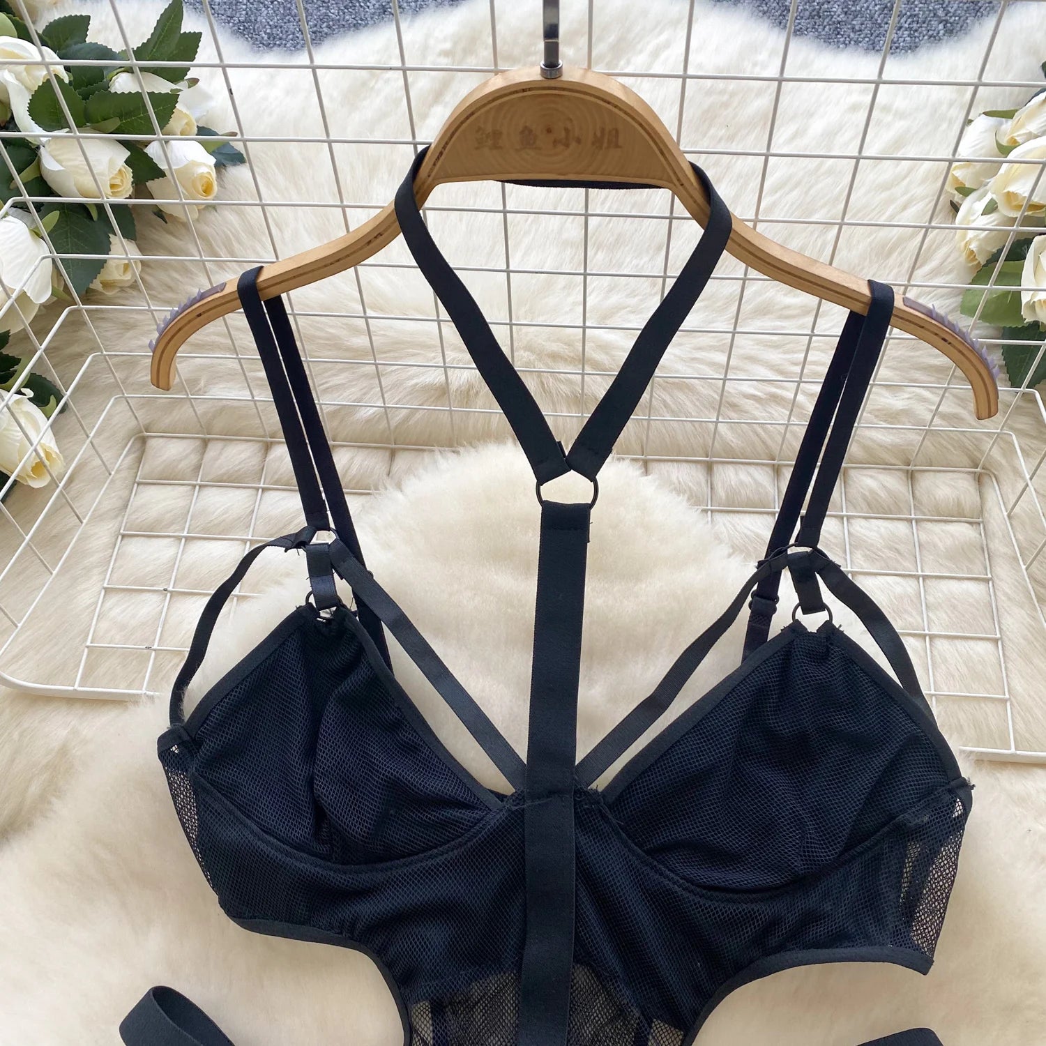 Sexy Hollow out Bridesmaid  Swimsuit Women's Pure Desire Spicy Girl Inner Wear Base Top See tough Net Strap